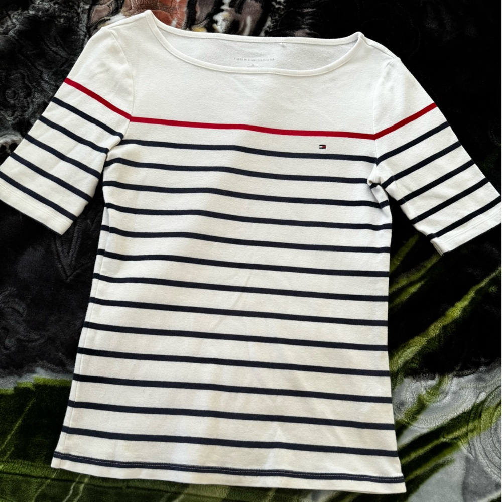 Tommy Hilfiger White Blouse with Stripes Medium